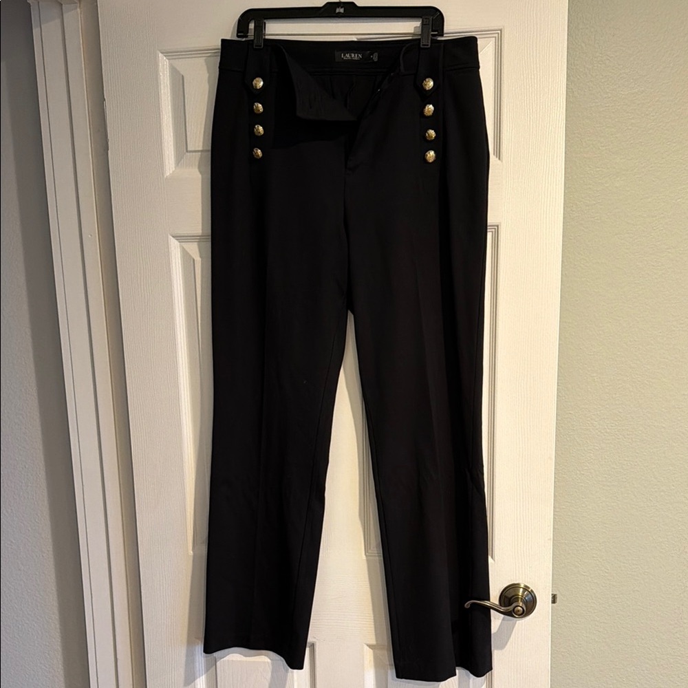 Ralph Lauren Black Sailor-Style Dress Pants with Gold Buttons